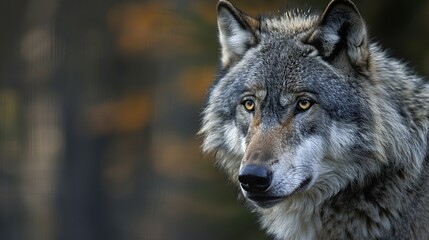 Obraz premium Majestic Grey Wolf (Canis lupus) Close-Up Portrait in Natural Habitat