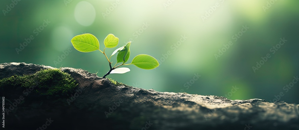 Poster The ivy and little plant on tree branch with shallow depth of field. Creative banner. Copyspace image