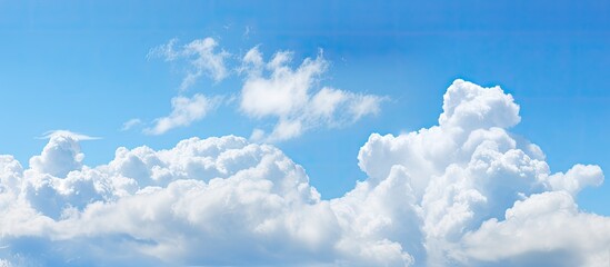 Beautiful blue sky very cloudy midday. Creative banner. Copyspace image