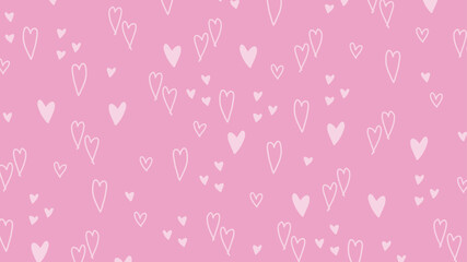 手書き　ハート　背景　ランダム　散りばめ　ピンク