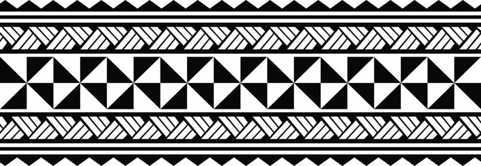 Polynesian design tribal tattoo border. Tribal design ethnic maori band.Tattoo  ribbon sleeve bracelet. Fabric seamless isolated hawaiian pattern on white background.