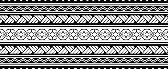 Polynesian design tribal tattoo border. Tribal design ethnic maori band.Tattoo  ribbon sleeve bracelet. Fabric seamless isolated hawaiian pattern on white background. © Rudvi