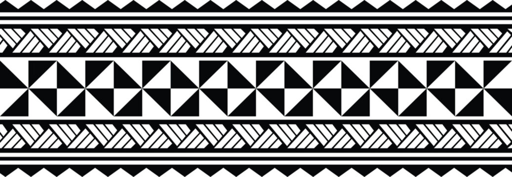 Polynesian design tribal tattoo border. Tribal design ethnic maori band.Tattoo  ribbon sleeve bracelet. Fabric seamless isolated hawaiian pattern on white background.