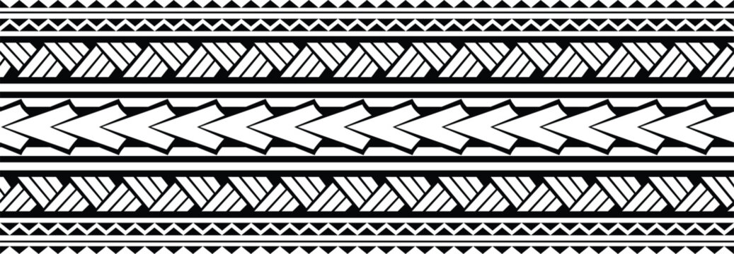 Fototapeta Polynesian design tribal tattoo border. Tribal design ethnic maori band.Tattoo  ribbon sleeve bracelet. Fabric seamless isolated hawaiian pattern on white background.