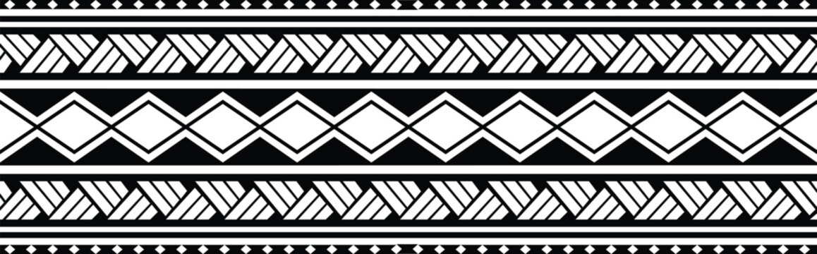 Polynesian pattern tribal tattoo border. Tribal tattoo geometric fore arm samoan band.Tattoo eps forearm samoan sleeve bracelet.Fabric seamless isolated hawaiian pattern on white background.