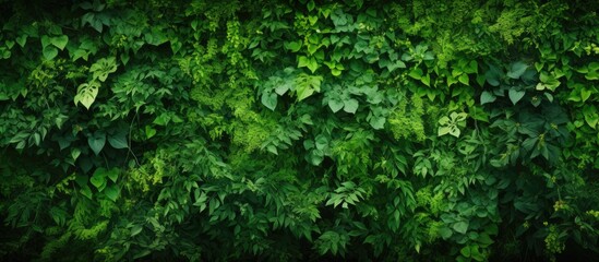 Obraz premium Herb wall plant wall natural green wallpaper and background nature wall Nature background of green forest. Creative banner. Copyspace image