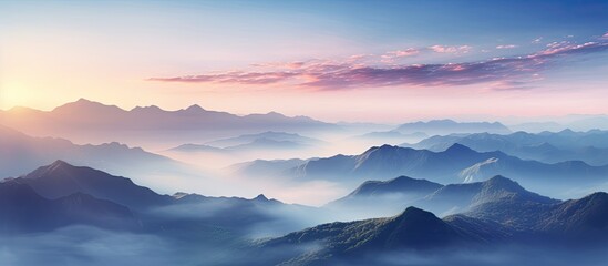 Obraz premium sunrise seen from the top of the mountains. Creative banner. Copyspace image