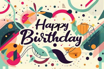 Fototapeta premium happy birthday card with text and abstract art colorful elements design