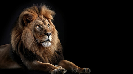 Majestic male lion lying down with direct gaze