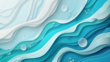 Abstract background with waves and bubbles in shades of teal and white.