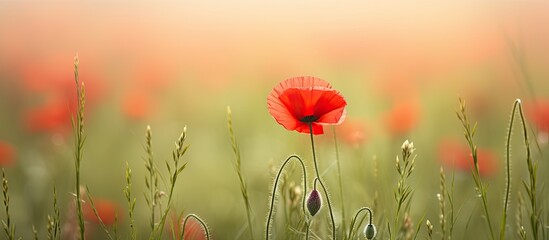 Fototapeta premium field poppy growing in tall grass. Creative banner. Copyspace image