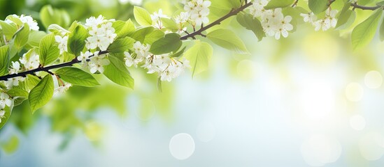 Beautiful spring leaves on tree outdoors. Creative banner. Copyspace image