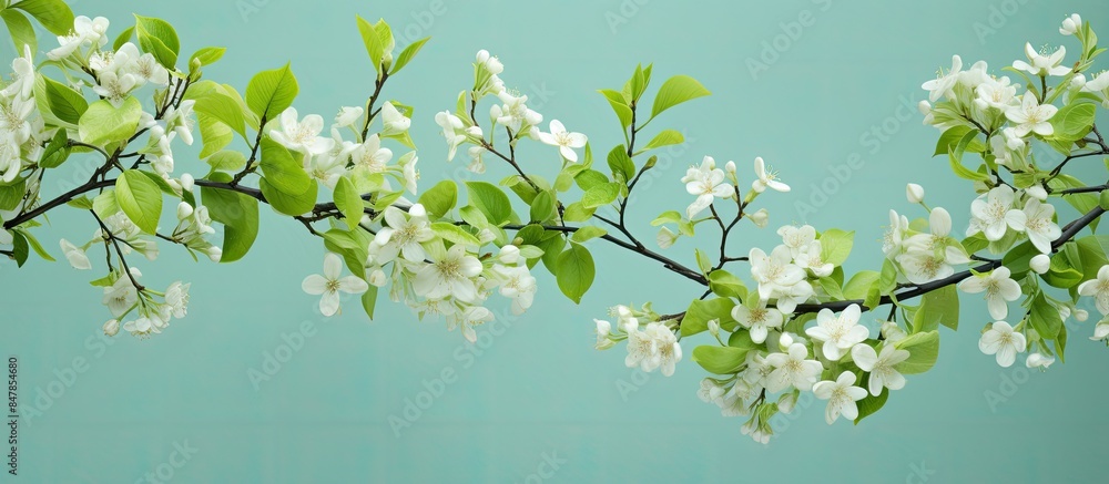 Leinwandbilder blooming leaves on tree branches during spring season precessed with light and color curve with gree