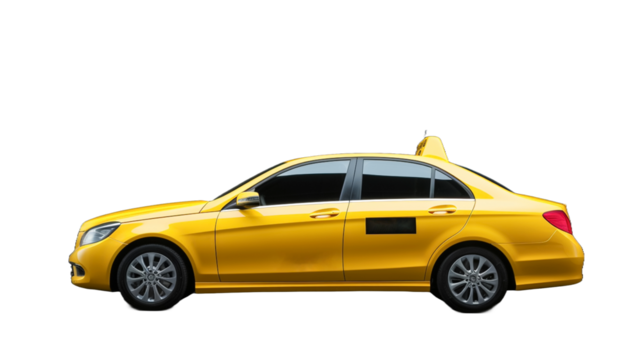 Yellow taxi cab isolated on transparent background. Taxi service. Commercial transport.