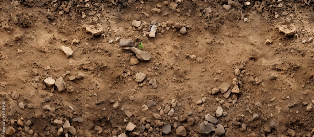 Poster soil surface texture with a few small stones and sand. creative banner. copyspace image