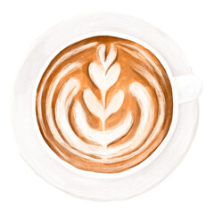 Latte art png sticker, hot coffee drinks illustration, transparent background