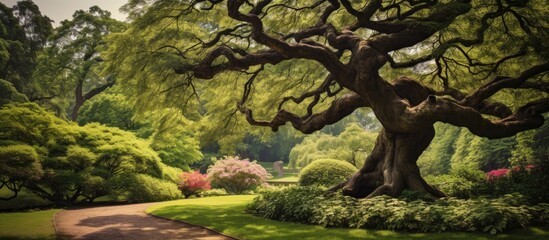 Old tree at garden. Creative banner. Copyspace image