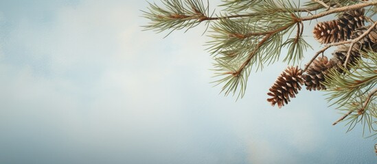 Branches of pine and cones in summer. Creative banner. Copyspace image