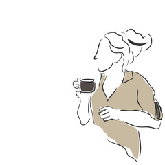 hand drawn line art vector of women enjoying coffee together. Coffee girls date. Friendship concept.