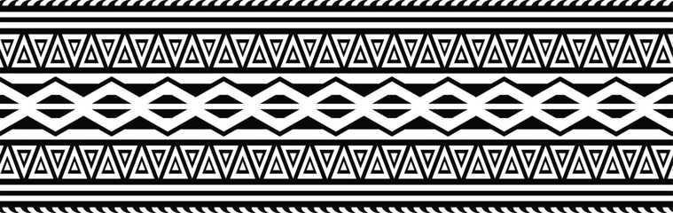 Polynesian pattern tribal tattoo border. Tribal tattoo geometric fore arm samoan band.Tattoo eps forearm samoan sleeve bracelet.Fabric seamless isolated hawaiian pattern on white background. © Rudvi