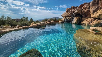 A pool surrounded by beautiful rock formations.
