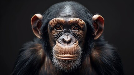 Fototapeta premium Close-up portrait of Chimpanzee (Pan troglodytes) with thoughtful expression in natural habitat