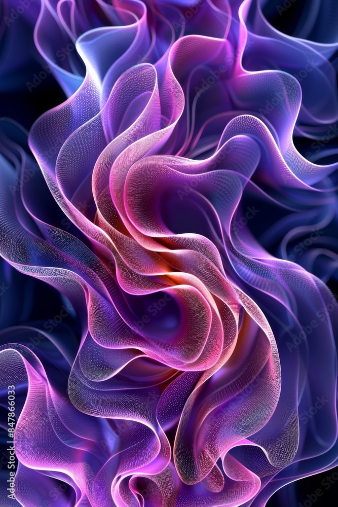 Aufkleber abstract 3d organic pattern with neon purple and pink accents on a dark background, intricate and fl