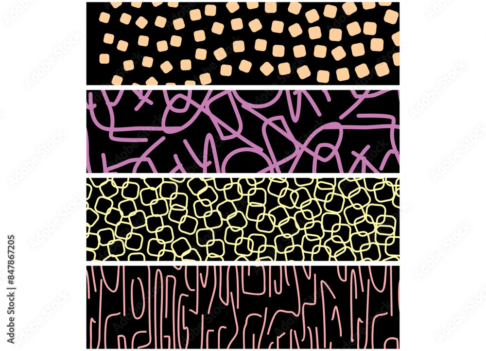Poster a set of four modern patterns for your design. curved lines. abstract dots, bubbles. vector backgrou
