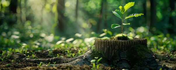 a new tree sprouting from the stump on jungle