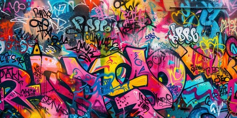 A vibrant graffiti wall backdrop with colorful tags and designs