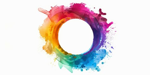 watercolour painting of colorful circular splashes on white backgroud