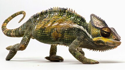 Obraz premium Colorful Jackson's Horned Chameleon Walking on Tree Branch, Natural Habitat Shot