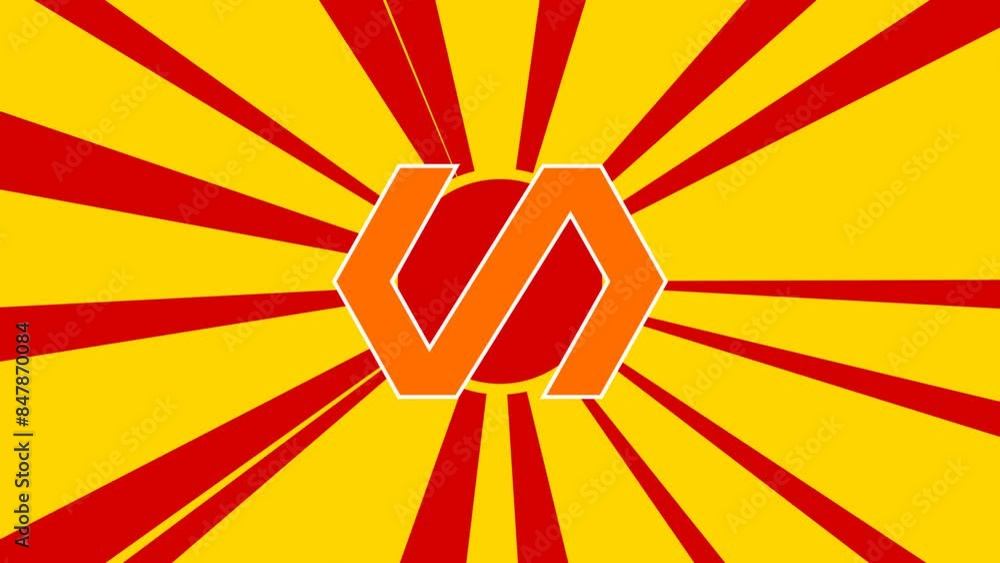 Poster polymer symbol on the background of animation from moving rays of the sun. large orange symbol incre