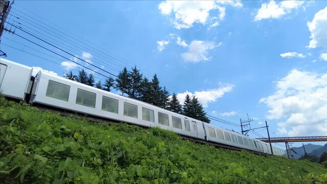 新緑の中を走る特急列車