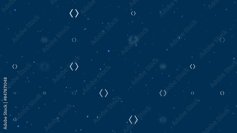 Poster template animation of evenly spaced angle brackets symbols of different sizes and opacity. animation
