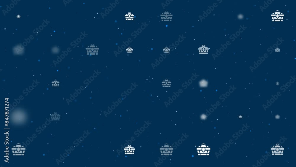 Poster template animation of evenly spaced treasure chest symbols of different sizes and opacity. animation