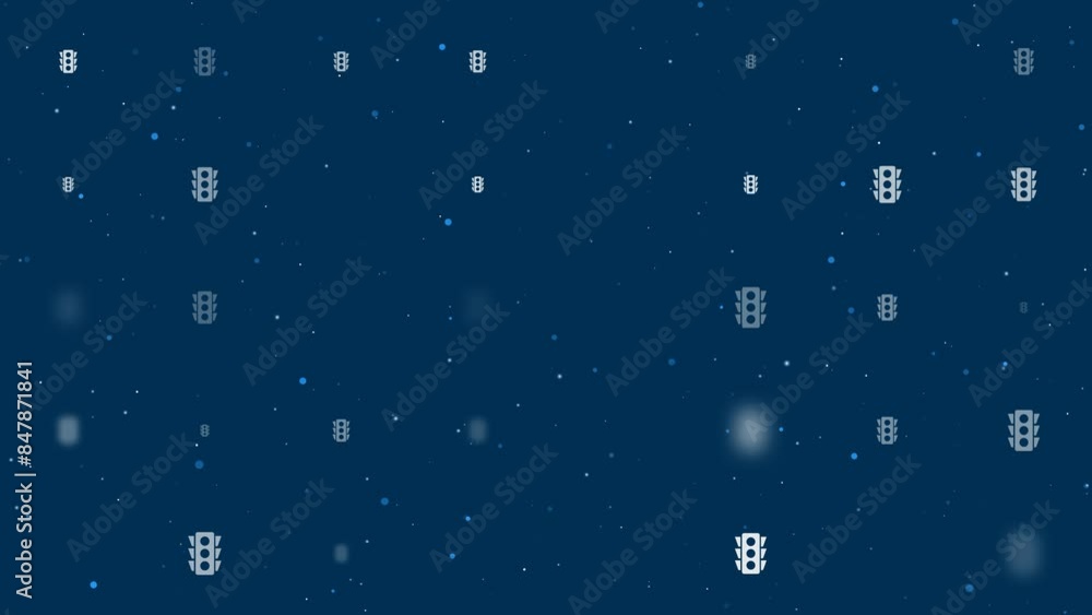 Poster template animation of evenly spaced traffic lights symbols of different sizes and opacity. animation