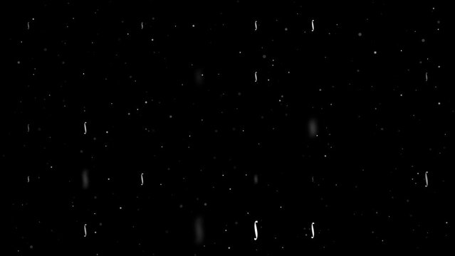 Template animation of evenly spaced integral symbols of different sizes and opacity. Animation of transparency and size. Seamless looped 4k animation on black background with stars