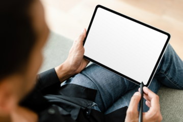 Smart tablet png screen mockup with stylus