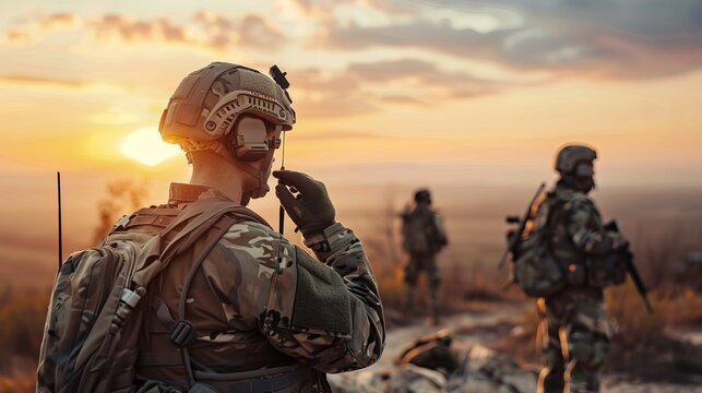 Soldier on Deployment: While on deployment, a soldier communicates with fellow soldiers, coordinating their actions and sharing critical information to complete the mission successfully 