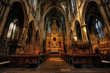 Located. Gothic Style Nave of Westminster Abbey Next to Palace of Westminster in London, UK