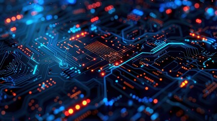 Obraz premium Abstract Circuit Board with Glowing Lines