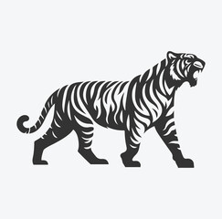 Obraz premium Majestic Tiger Silhouette with Intricate White Line Patterns, Perfect Vector Art for Creative Projects