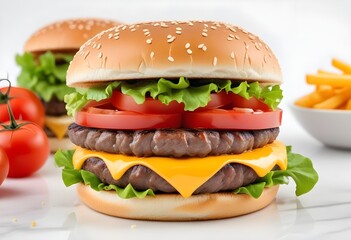 Photo of delicious hamburger isolated on white background