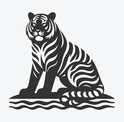 Obraz premium Majestic Tiger Silhouette with Intricate White Line Patterns, Perfect Vector Art for Creative Projects