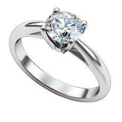 Elegant diamond engagement ring with a solitaire setting on a polished silver band, symbolizing love and commitment.