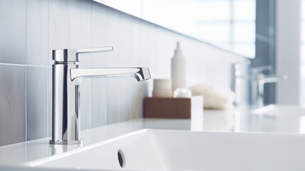 Fototapeta premium Faucet in clean bright bathroom