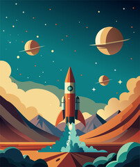 Rakete - Raketenstart - Mission in Weltall - Neue Welten entdecken - Technologie und Wissenschaft - Retro Vintage Style © fotografiedk
