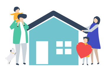 Family mortgage loan png clipart sticker, parents and kid cartoon characters illustration png on transparent background