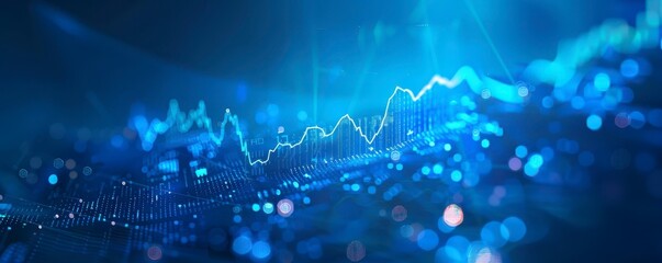 digital blue background with stock market graphs and charts in blue color theme